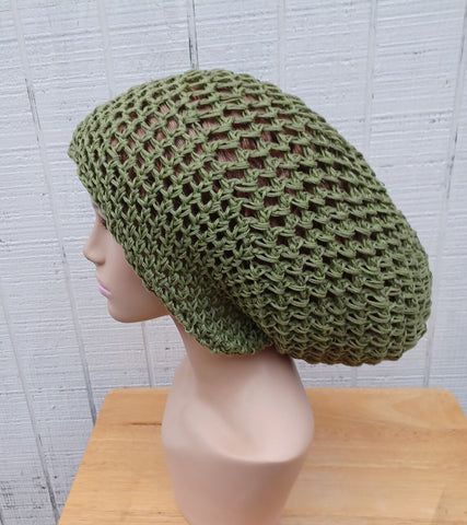 Handmade slouchy green pure Hemp Dread Tam Hat Hippie Slouchy Beanie dreadlocks men women